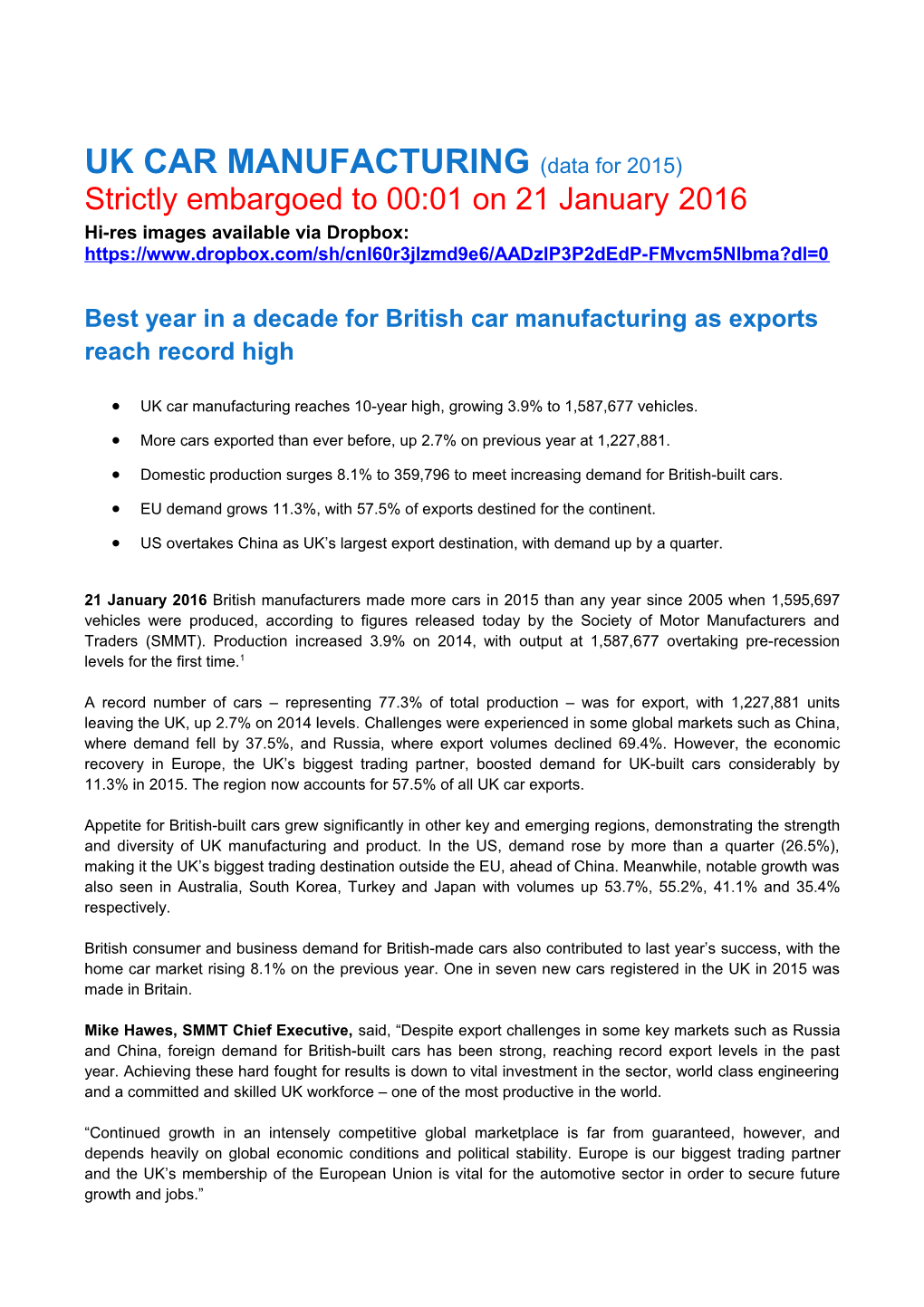 UK CAR MANUFACTURING(Data for 2015)