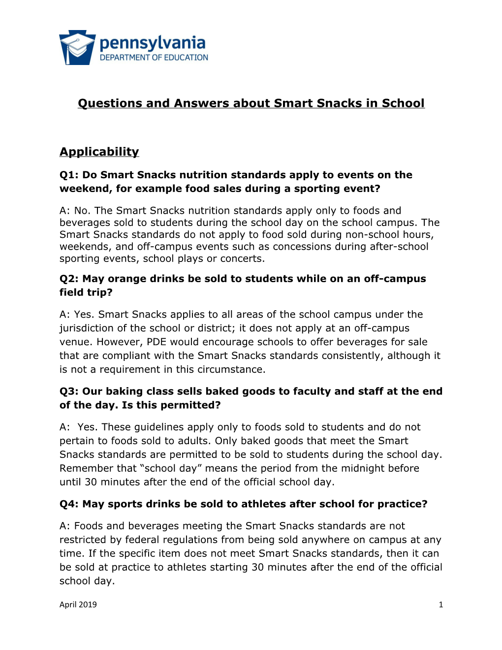 Questions and Answers About Smart Snacks in School