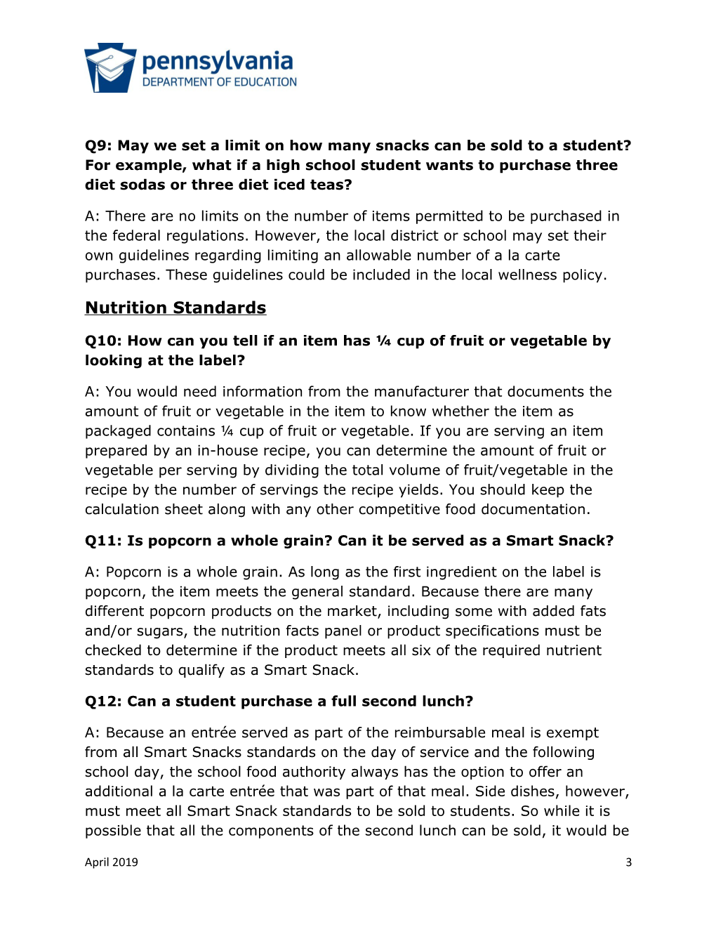 Questions and Answers About Smart Snacks in School