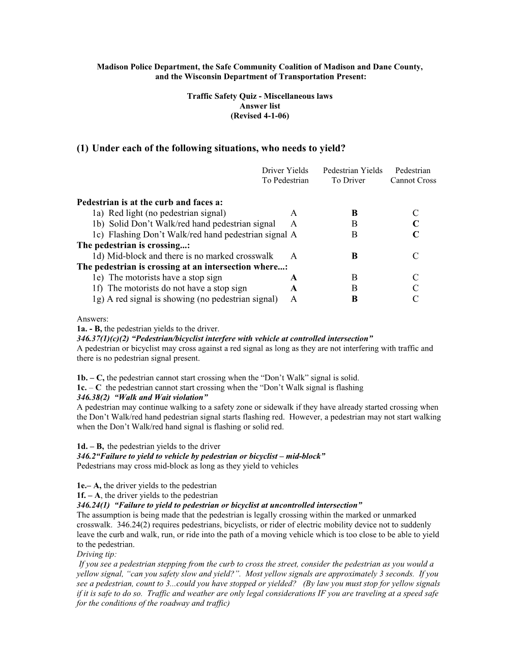 Traffic Safety Quiz