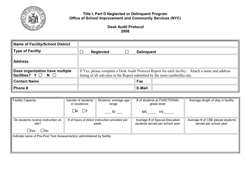 Protocol for Title I, Part D Desk Audit