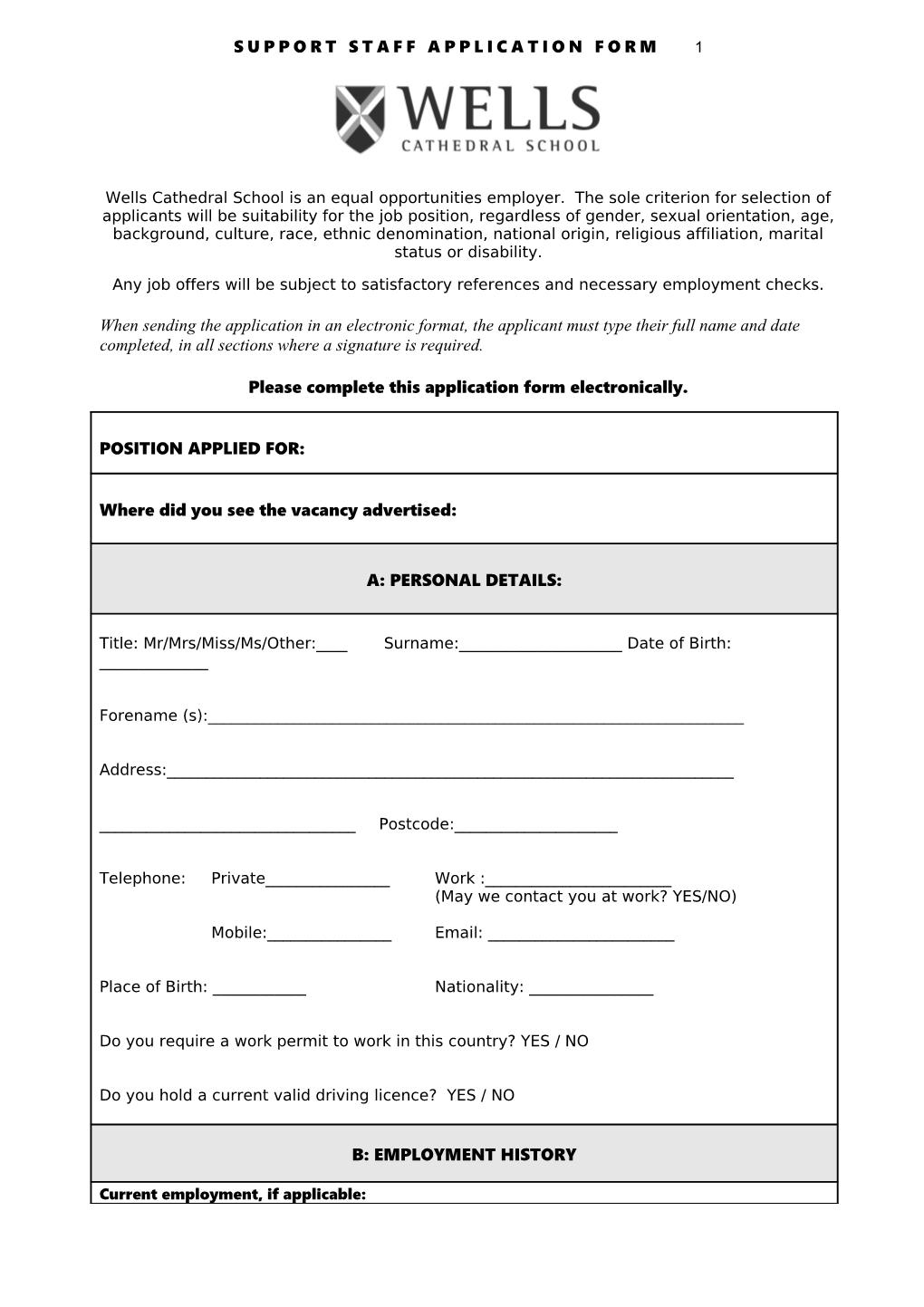 Support Staff Application Form 1