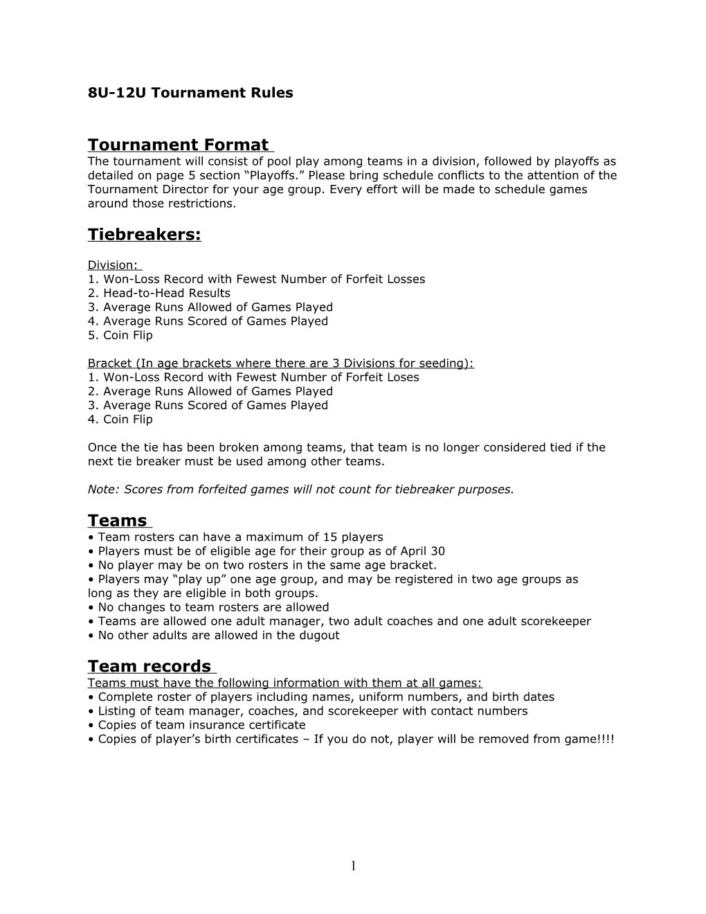 8U-12U Tournament Rules