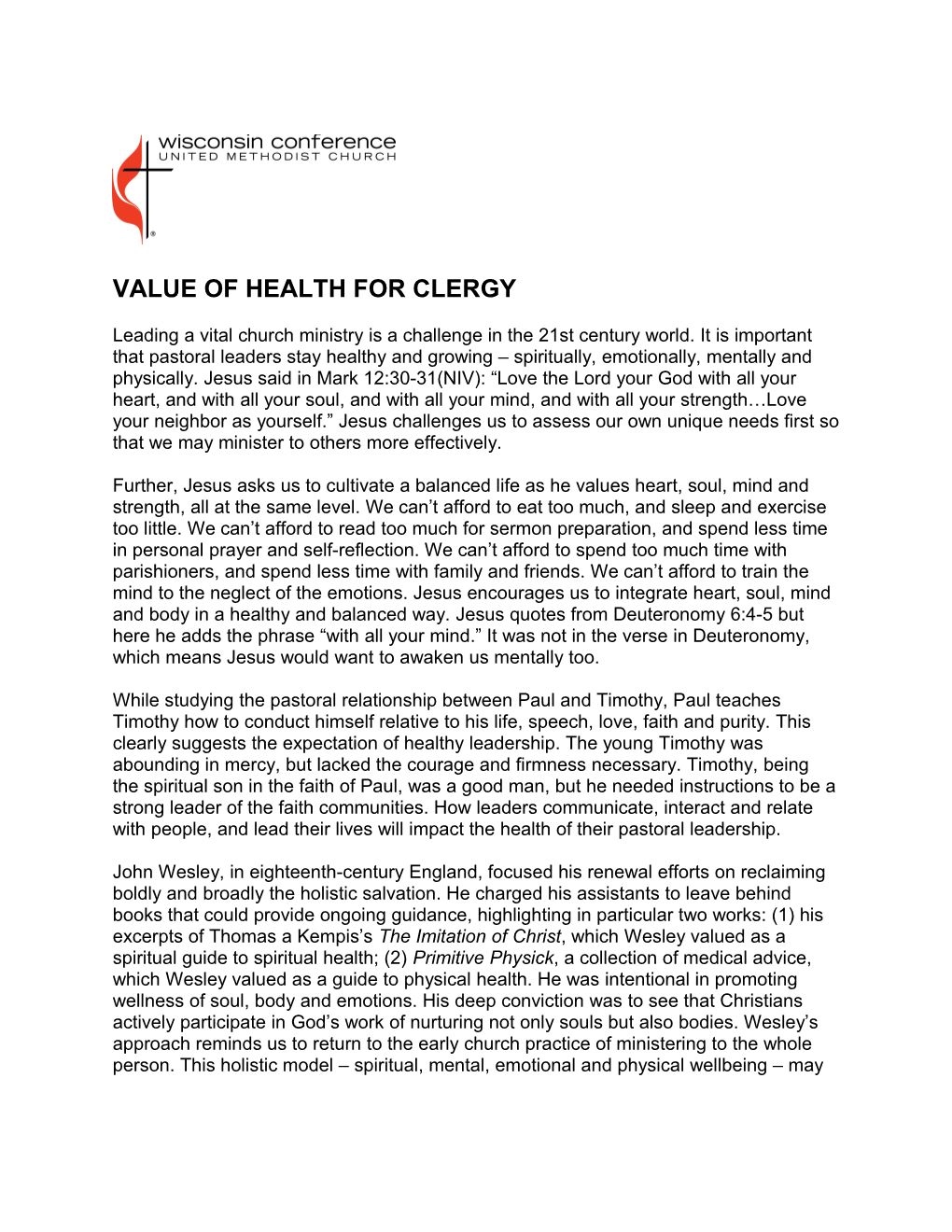 Value of Health for Clergy