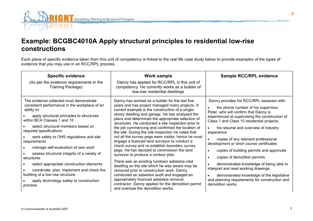 Example: BCGBC4010A Apply Structural Principles to Residential Low-Rise Constructions
