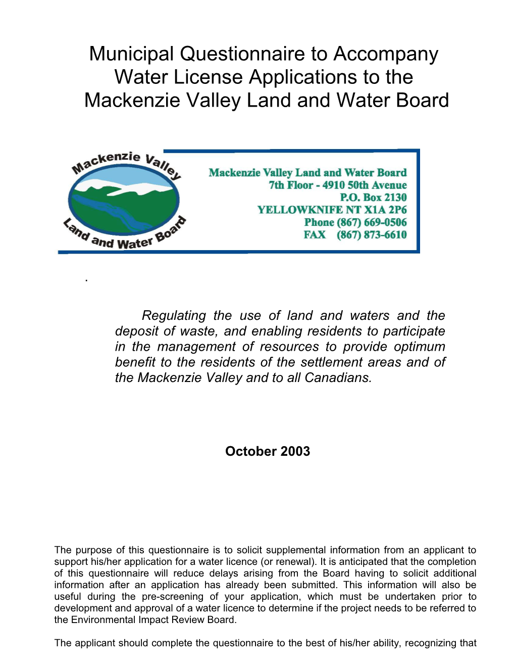 Water License Applications to The