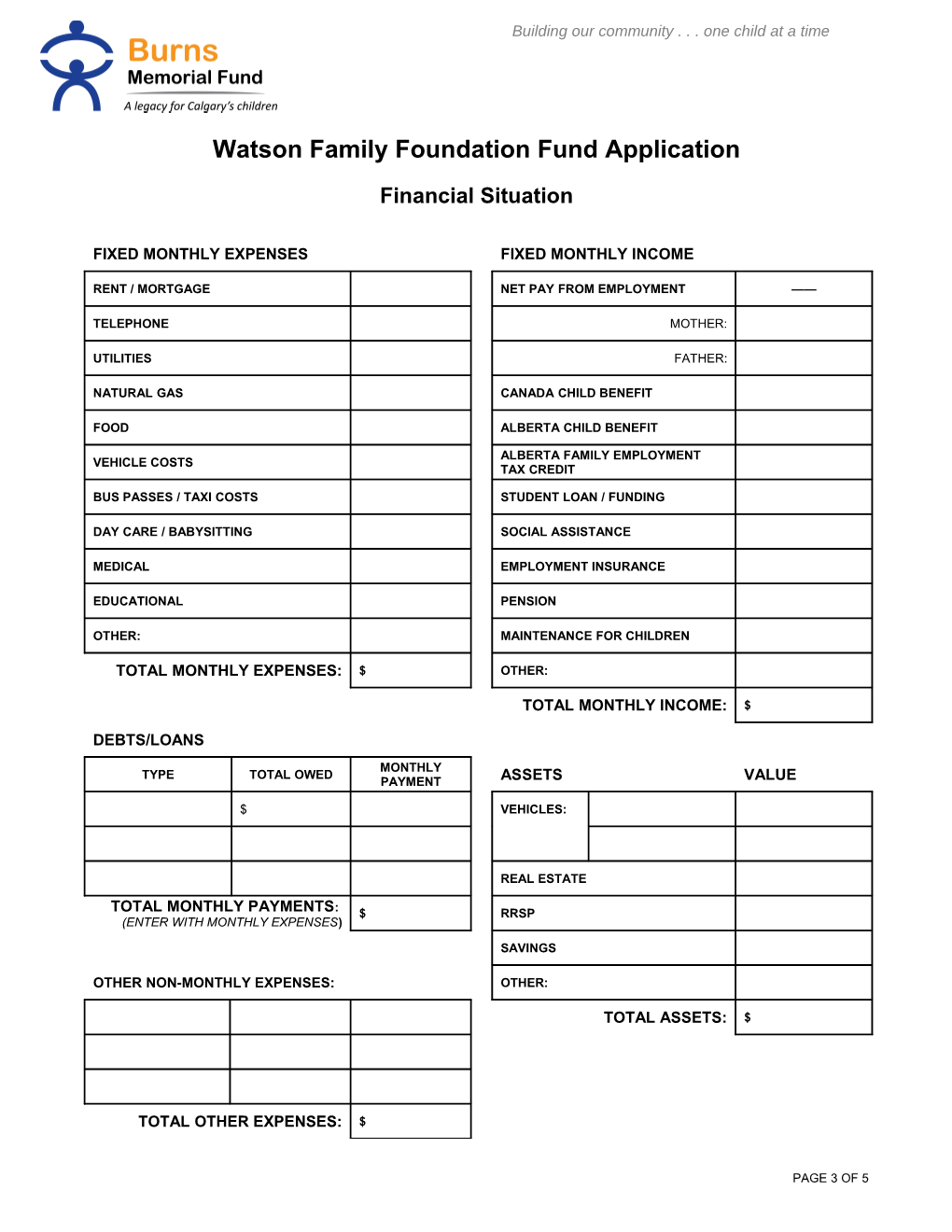 Watson Family Foundation Fund Application