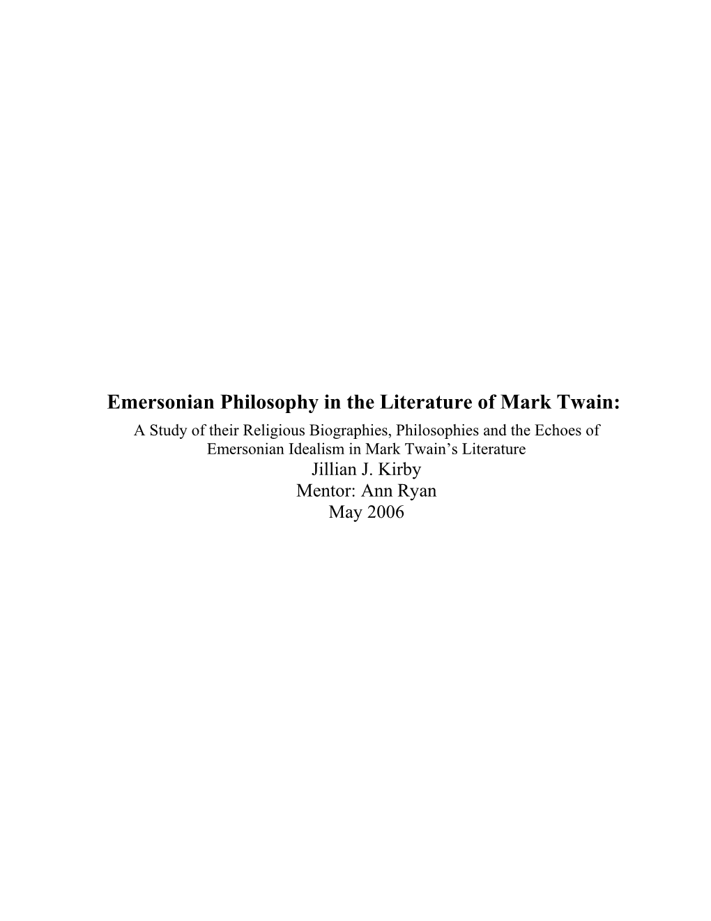Emersonian Philosophy in the Literature of Mark Twain