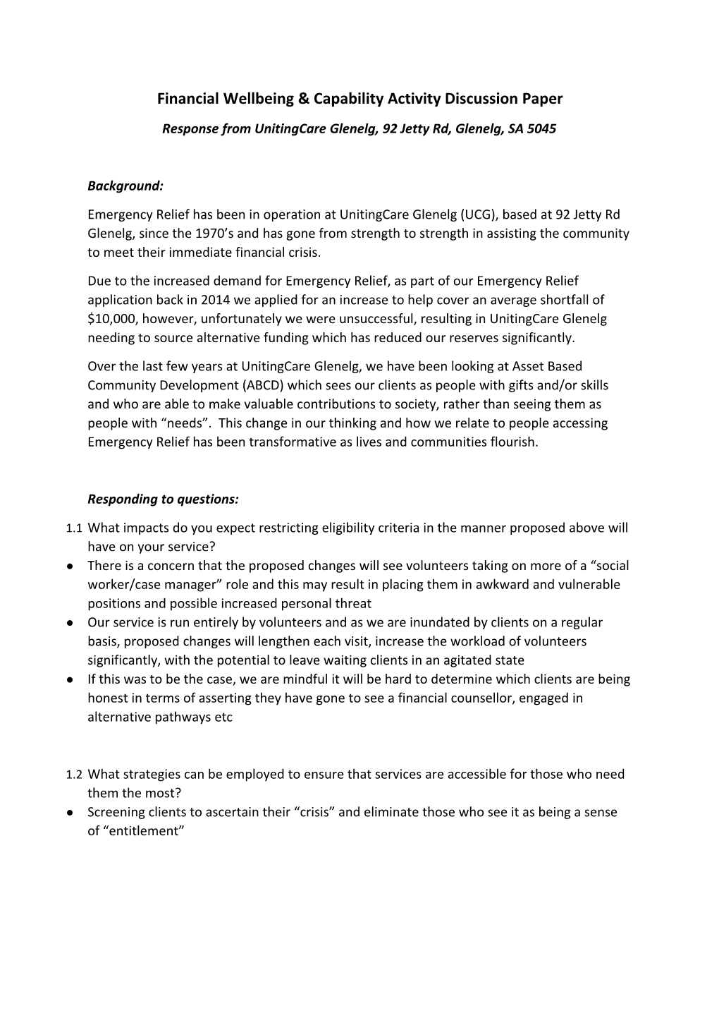 Financial Wellbeing & Capability Activity Discussion Paper