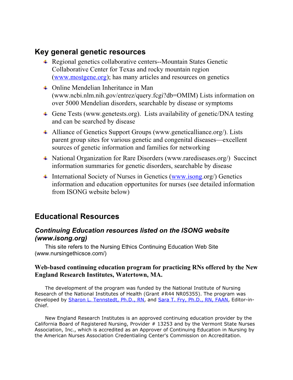 Key General Genetic Resources