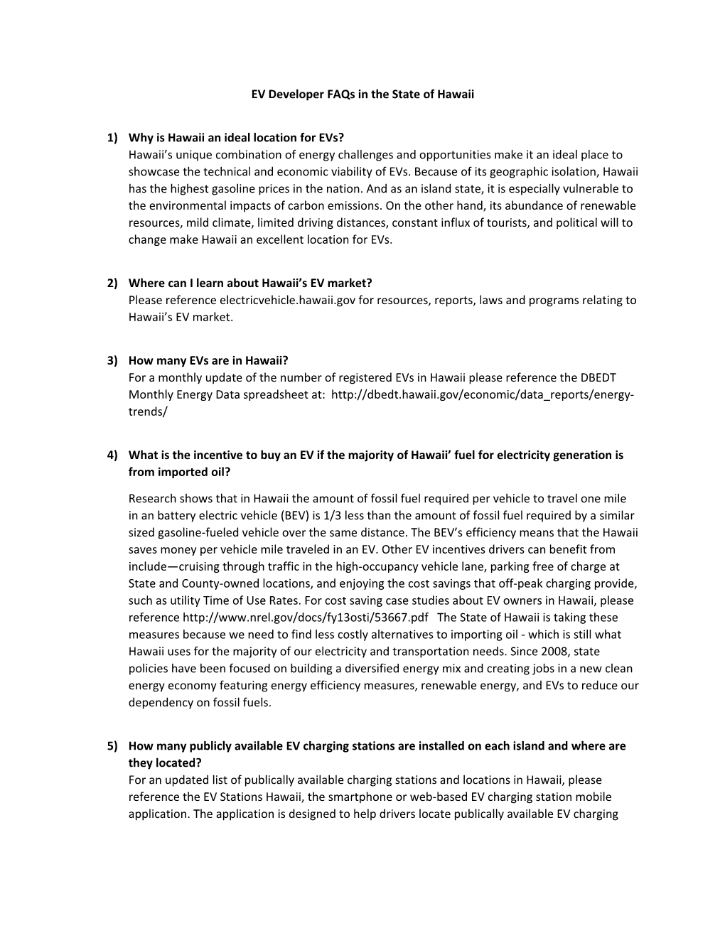 EV Developer Faqs in the State of Hawaii