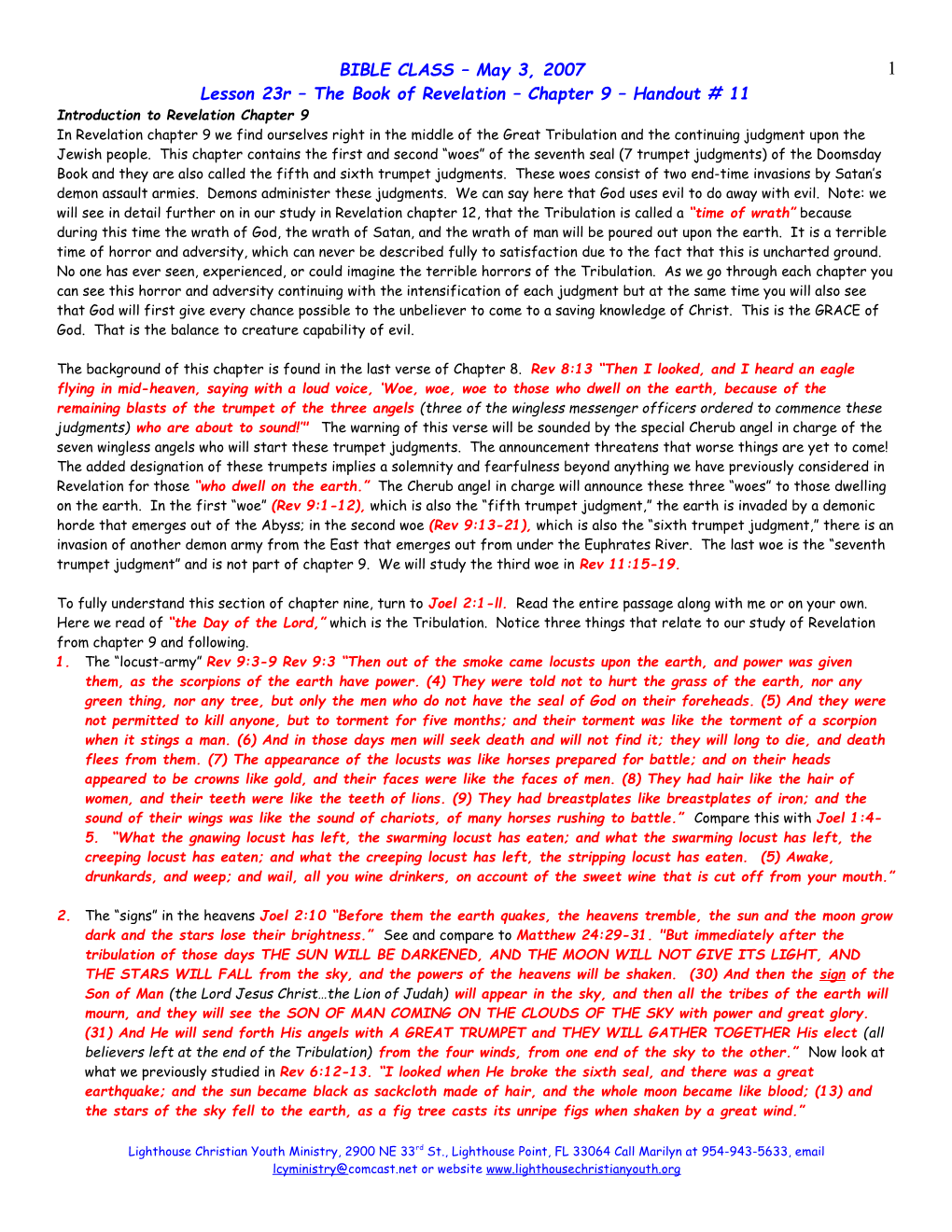 Lesson 23R the Book of Revelation Chapter 9 Handout # 11
