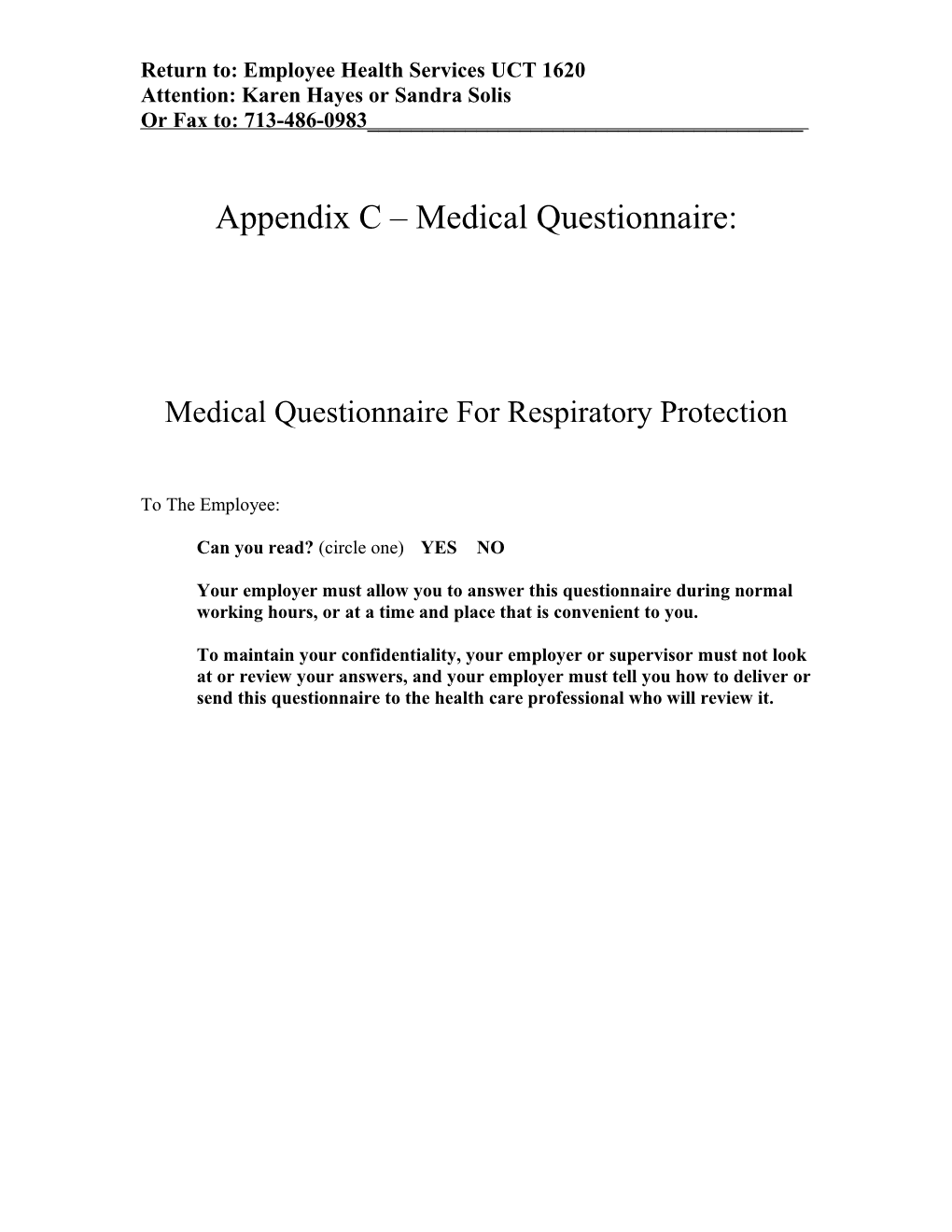 Appendix a Medical Questionnaire