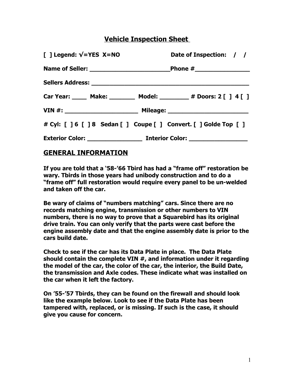 Vehicle Inspection Sheet Page 1