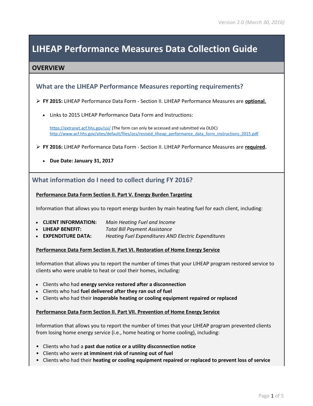 Links to 2015 LIHEAP Performance Data Form and Instructions