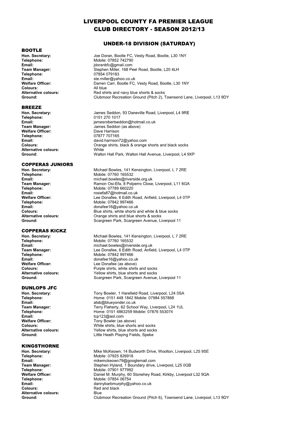 Club Directory Season 2007/08
