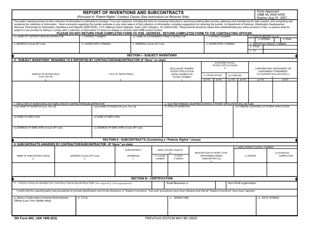 Report of Inventions and Subcontracts