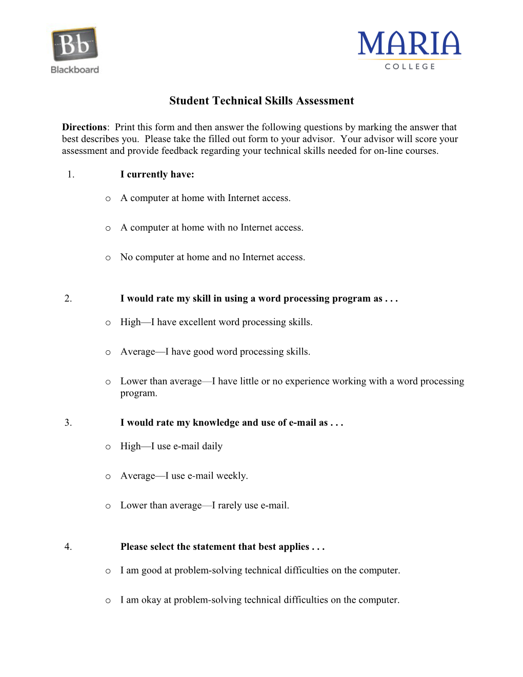 Student Technical Skills Assessment