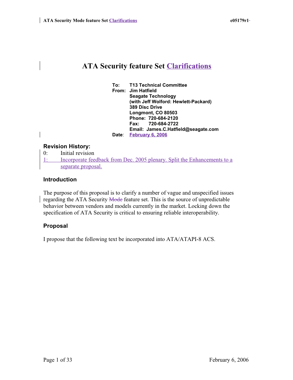 ATA Security Mode Feature Set Clarificationse05179r1