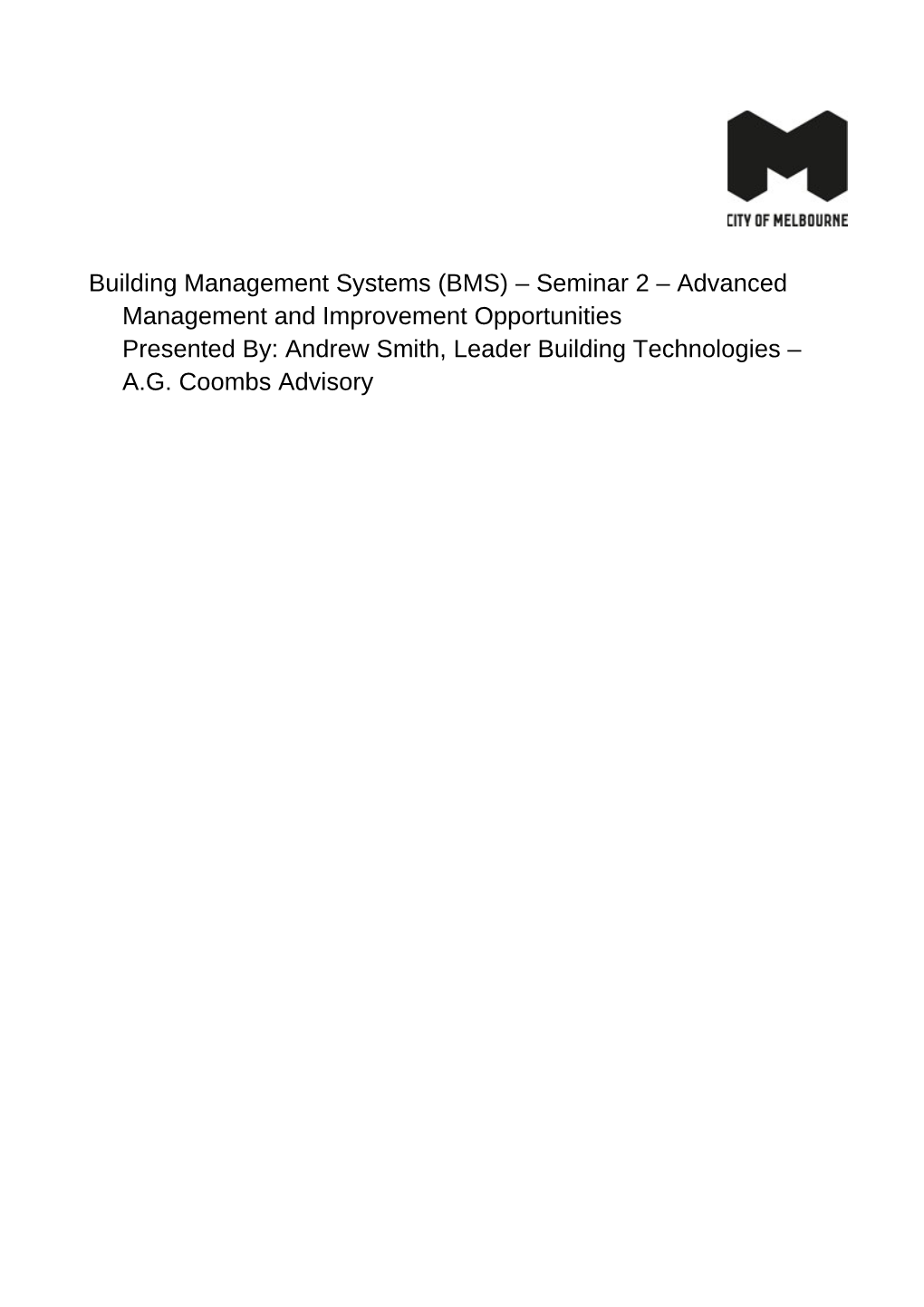 Building Management Systems Advanced Management and Improvement Opportunities