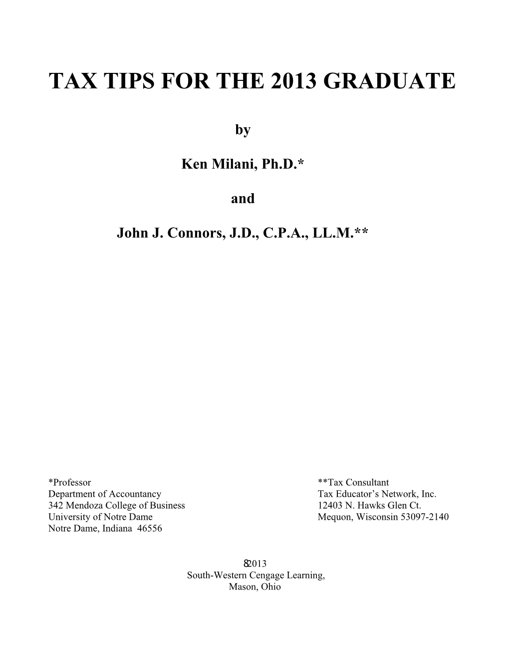 Tax Tips for the 2013 Graduate