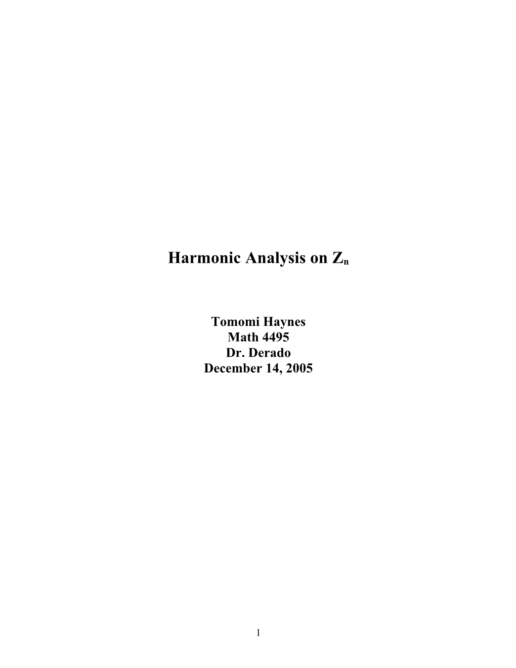 Harmonic Analysis On