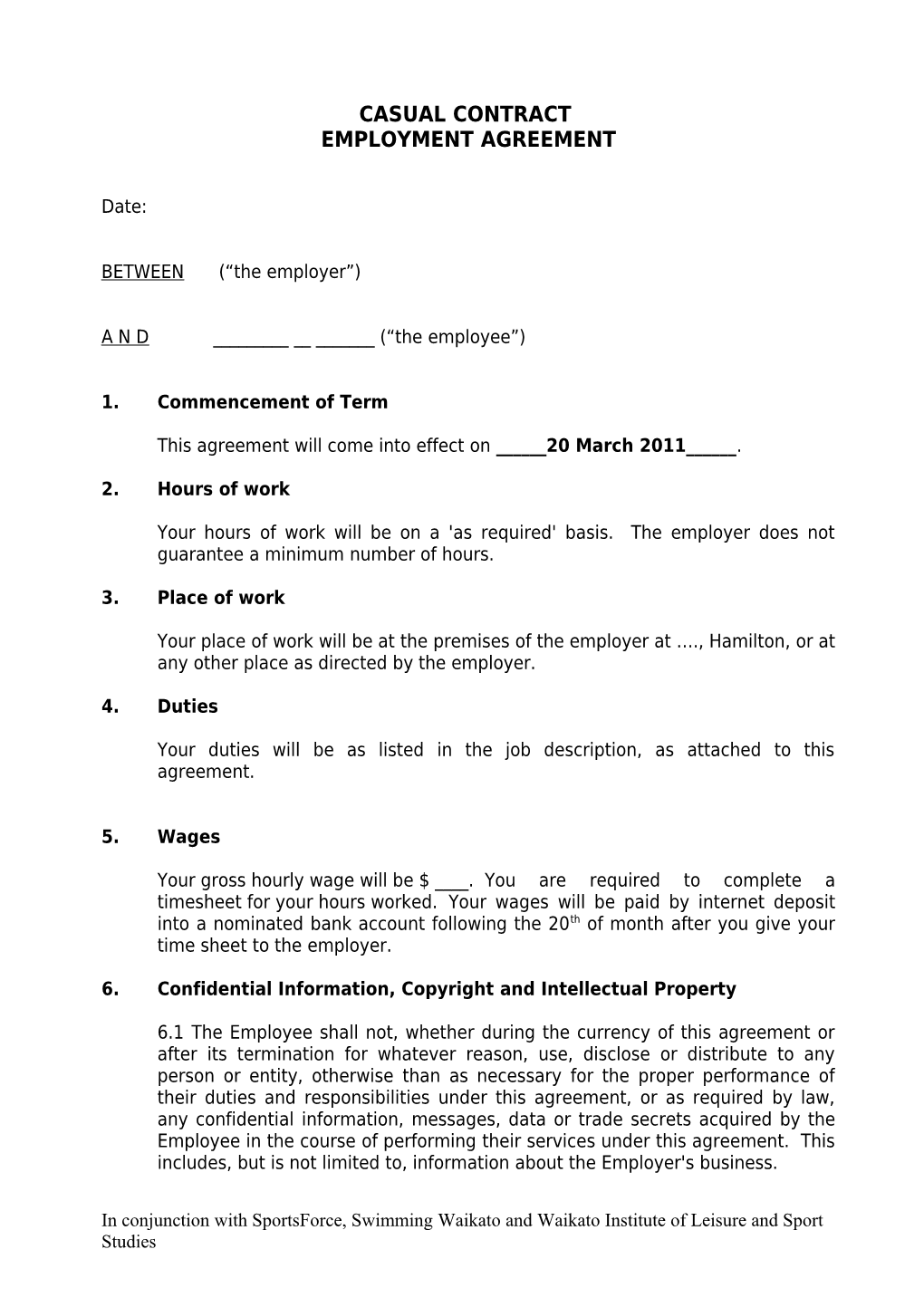 Casual Employment Contract