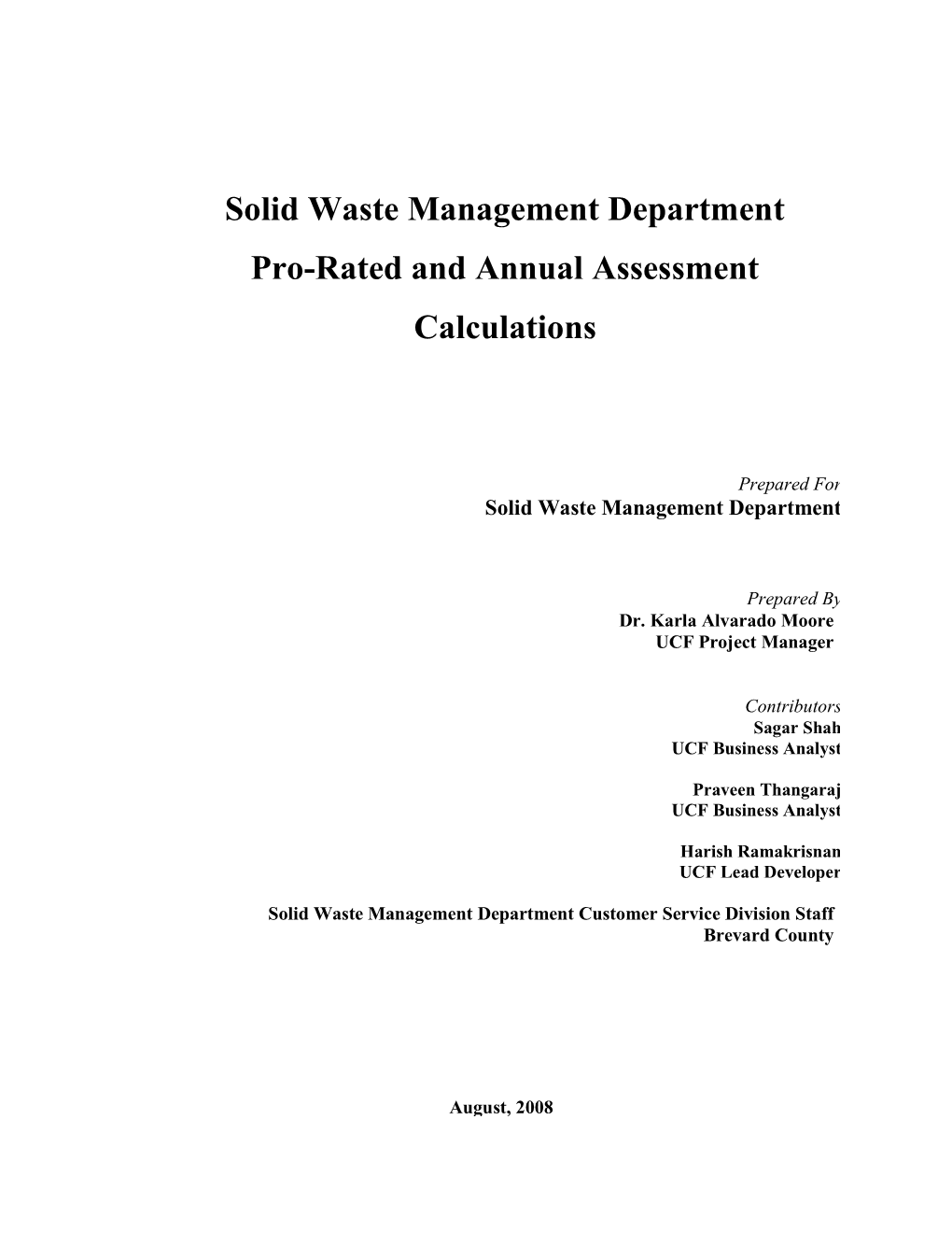 2.1.Calculations for Residential Pro-Rated