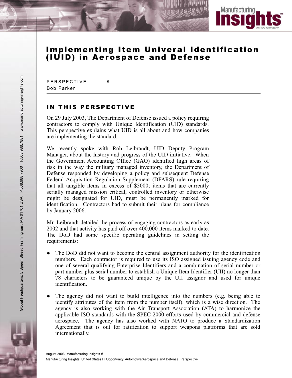 Implementing Item Univeral Identification (IUID) in Aerospace and Defense