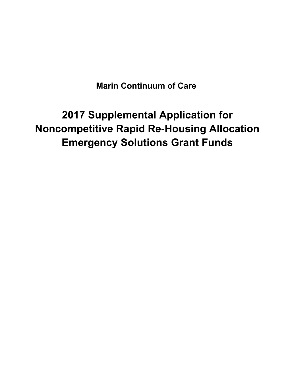 2017 Supplementalapplication for Noncompetitive Rapid Re-Housing Allocation Emergency