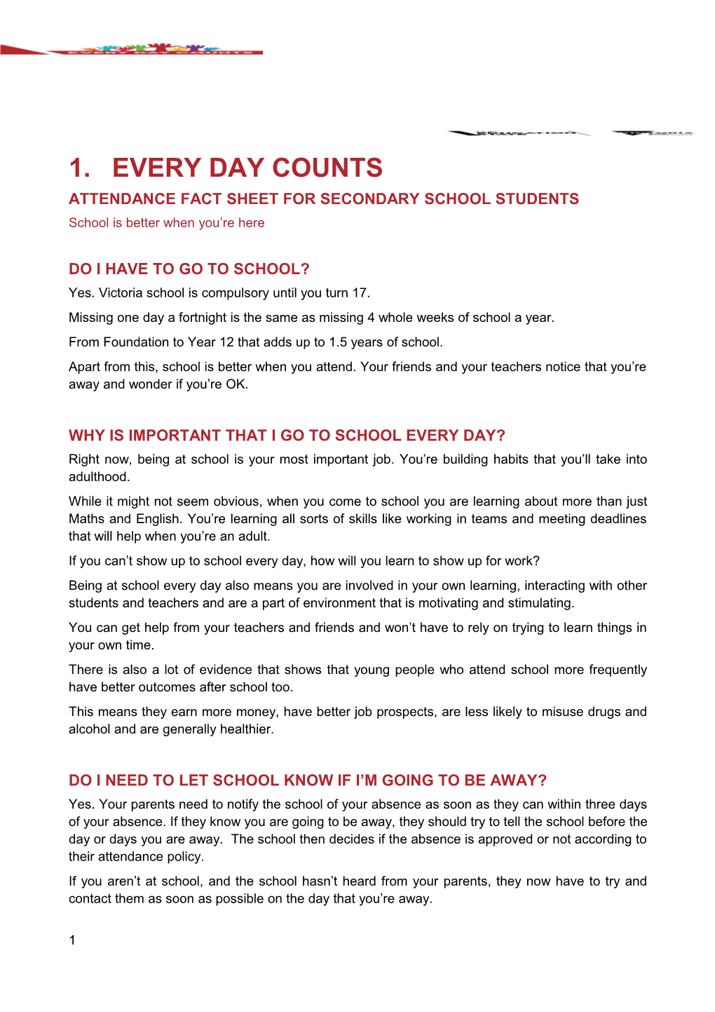 Attendance Fact Sheet for Secondary School Students