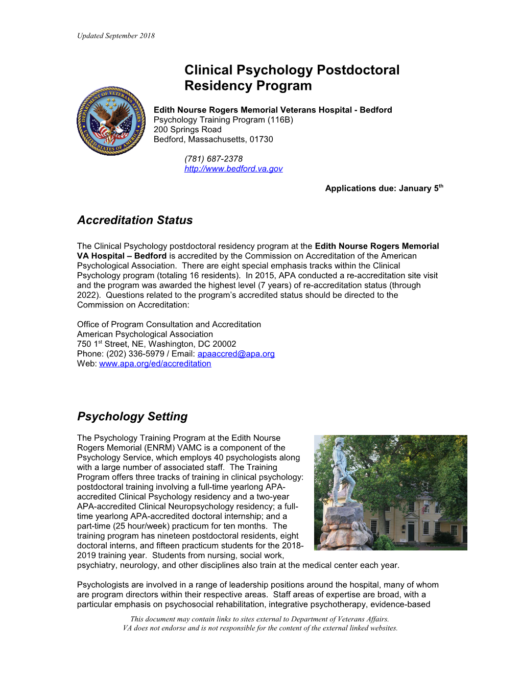 VA Bedford Healthcare System Psychology Residency Program