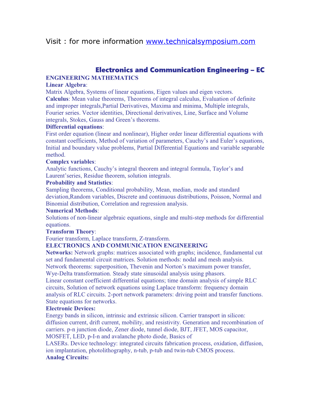 Electronics and Communication Engineering EC