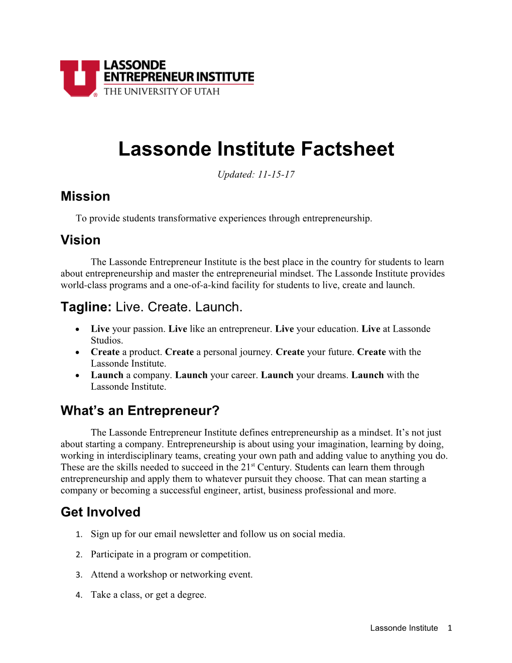 Lassonde Institute Factsheet