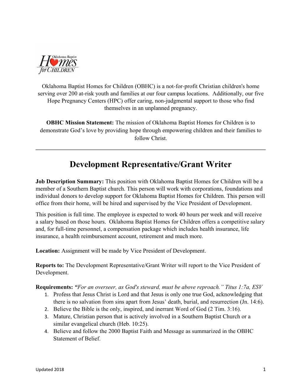 Development Representative/Grant Writer