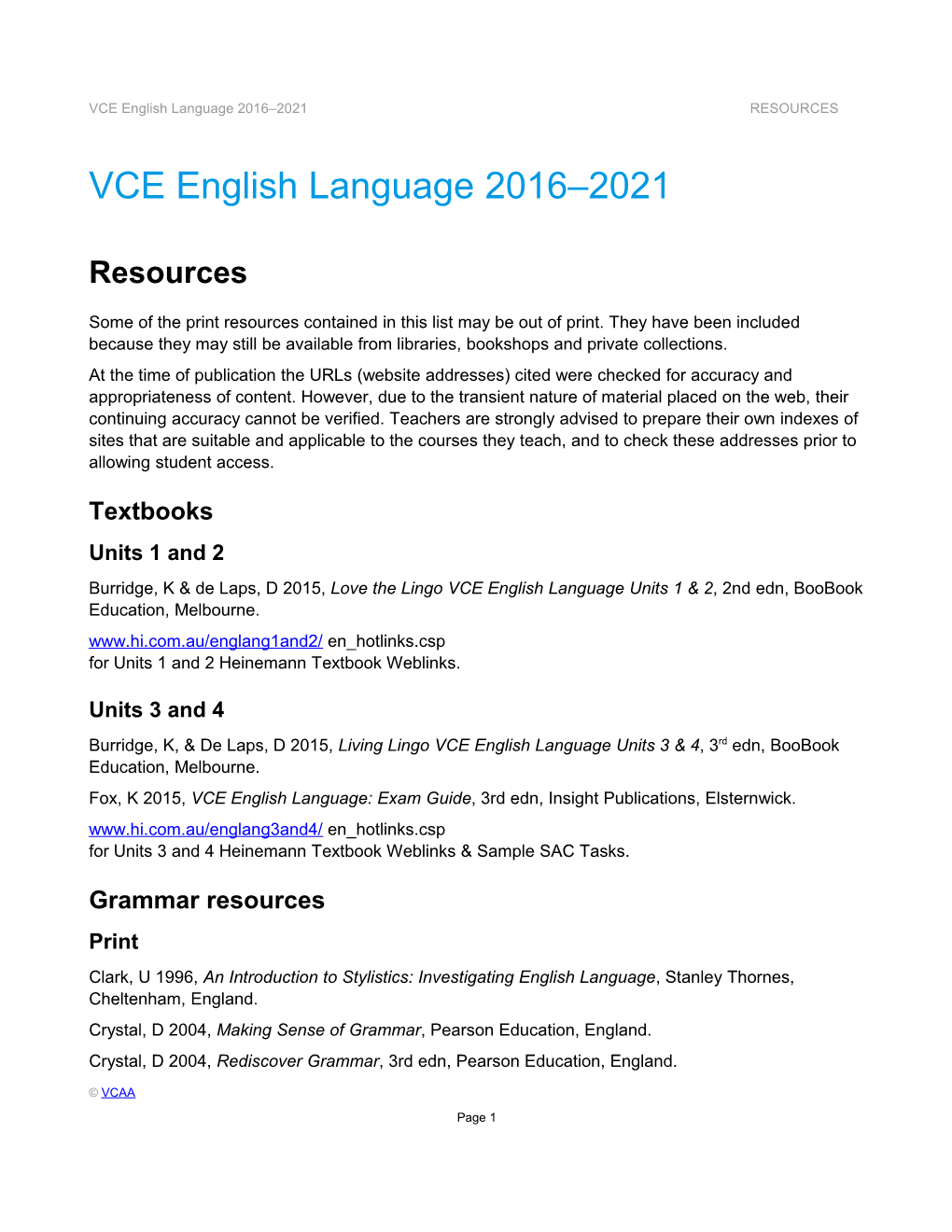 VCE English Language 2016 2021