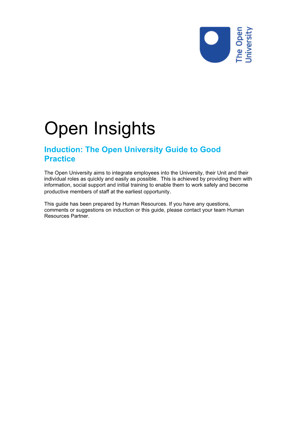 Open Insights Induction the Open University Guide to Good Practice HRG175
