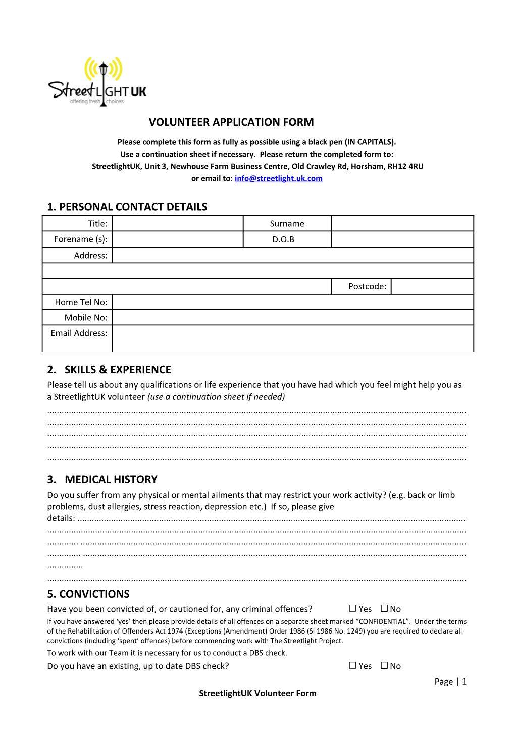 Rahab Volunteer Application Form