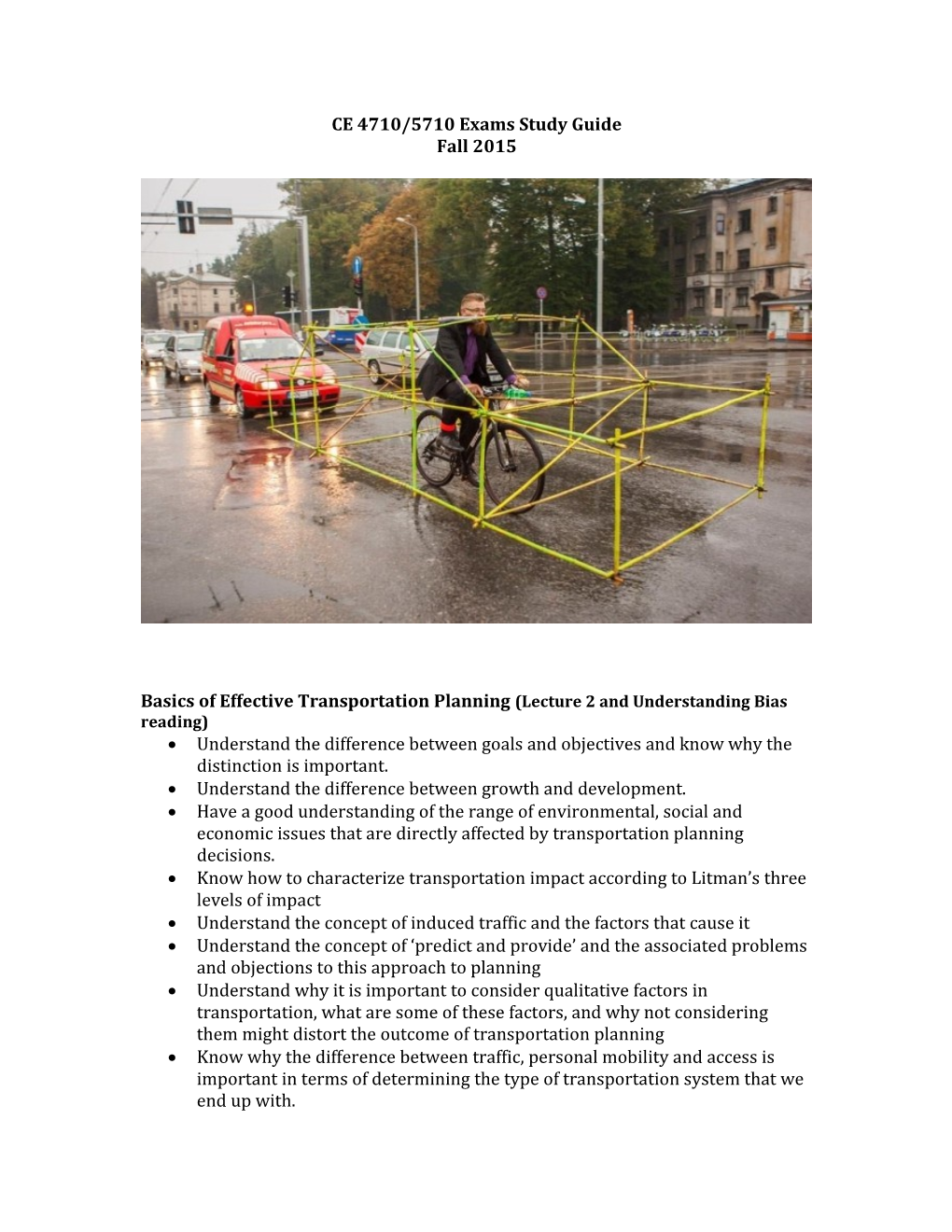 Basics of Effective Transportation Planning (Lecture 2 and Understanding Bias Reading)