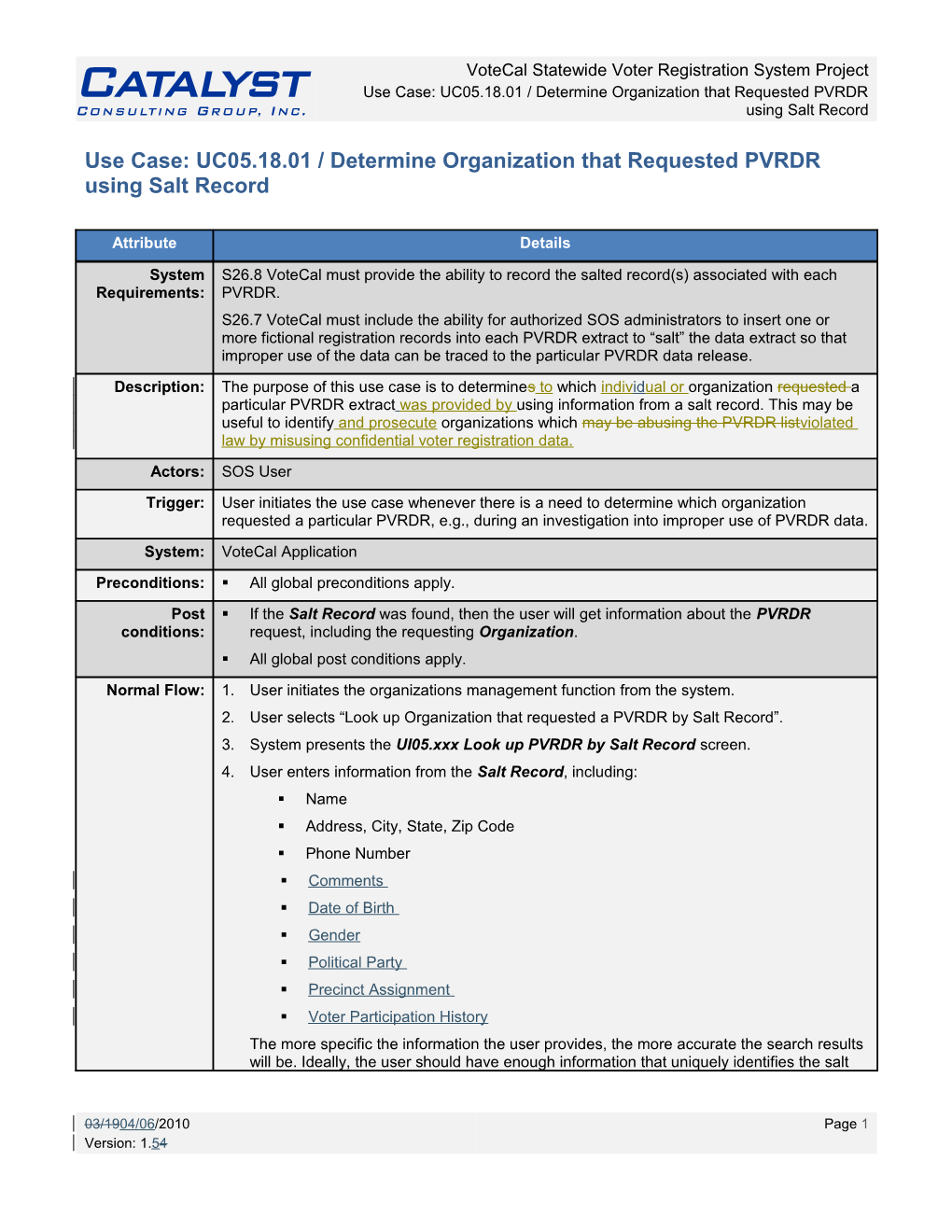 Use Case: UC05.18.01 / Determine Organization That Requested PVRDR Using Salt Record