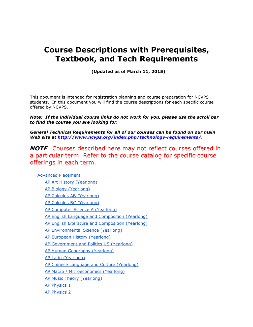 Course Descriptions with Prerequisites
