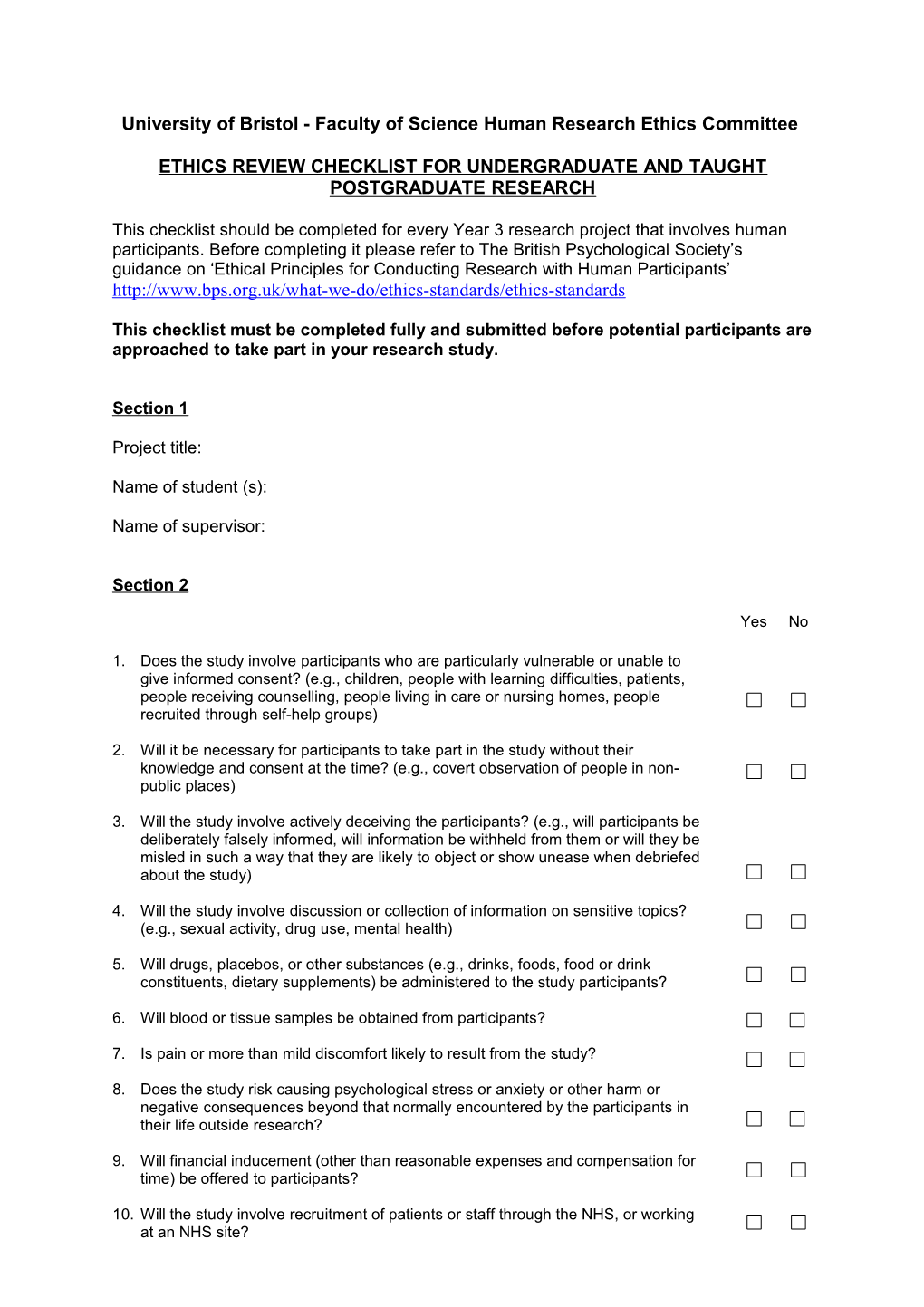 Appendix a - Research Ethics Review Checklist