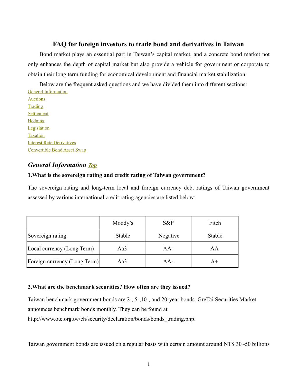 FAQ for Foreign Investors to Trade Bond and Derivatives in Taiwan