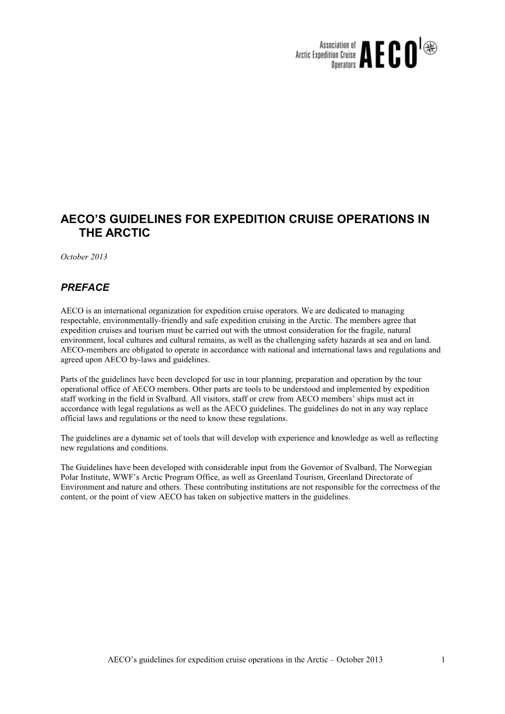 Aeco S Guidelines for Expedition Cruise Operations in the Arctic