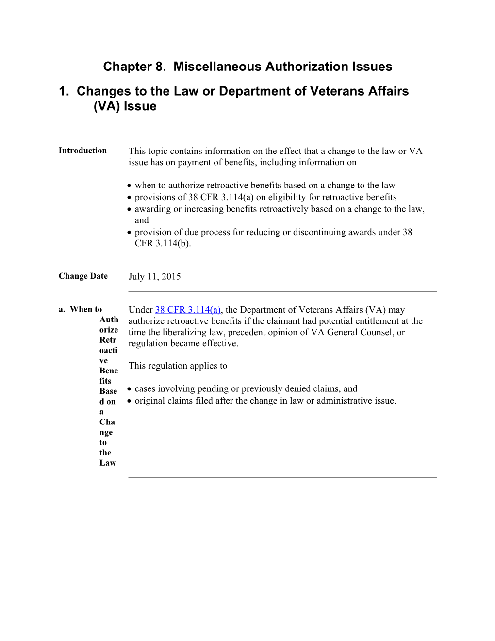 Miscellaneous Authorization Issues, (U.S. Department of Veterans Affairs)