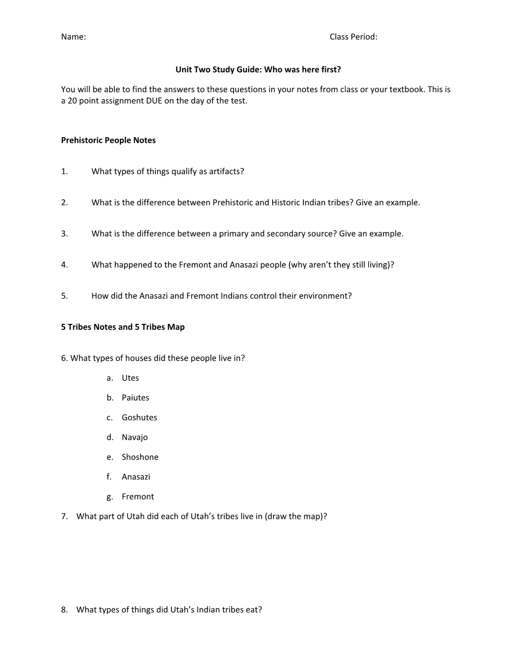 Unit Two Study Guide: Who Was Here First?
