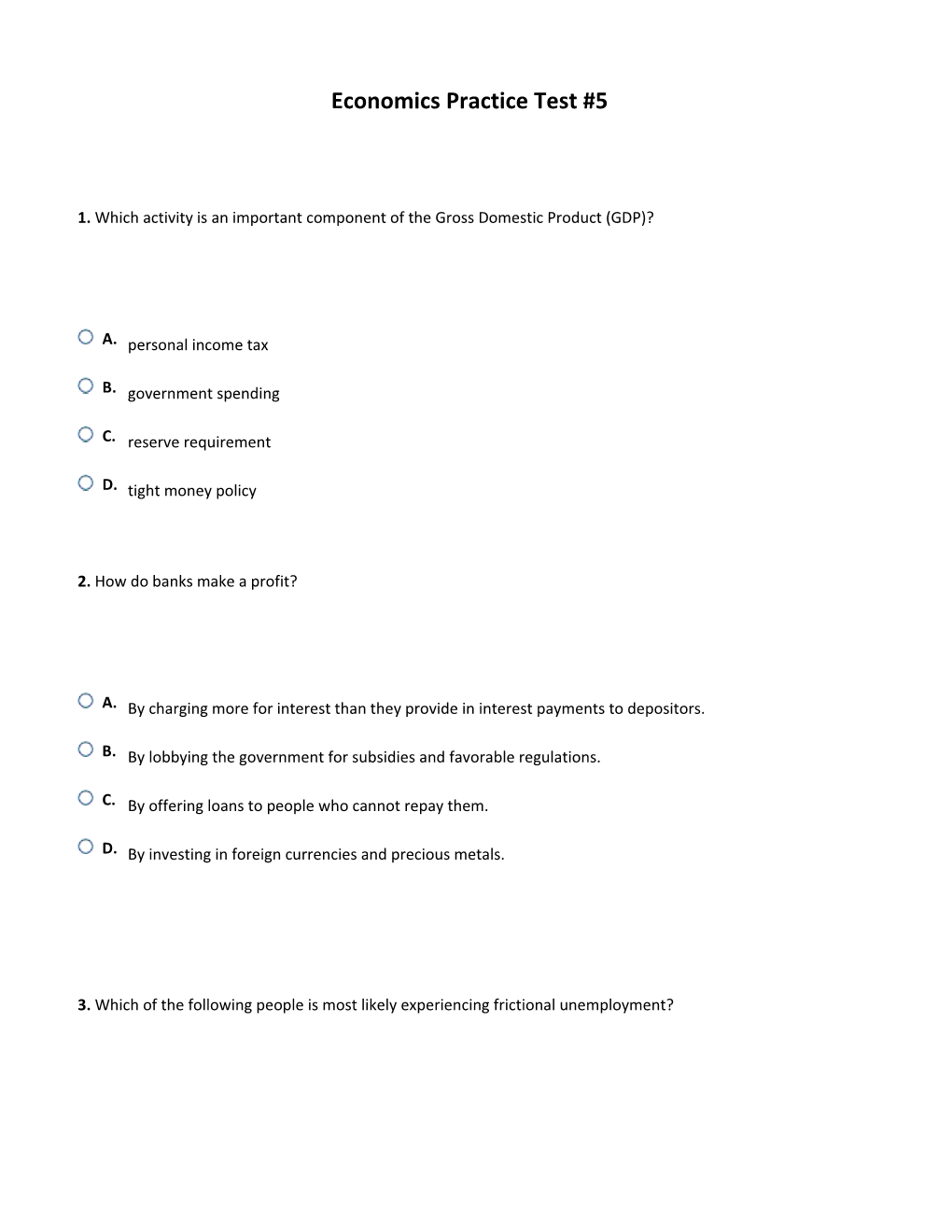 Economics Practice Test #5