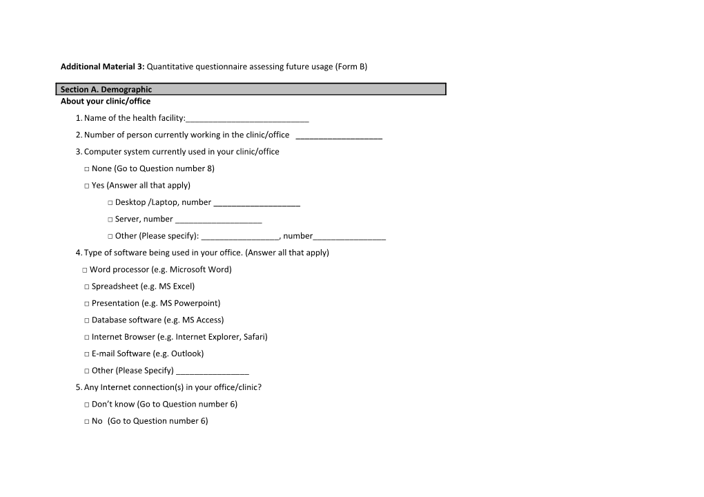 Additional Material 3: Quantitative Questionnaire Assessing Future Usage (Form B)