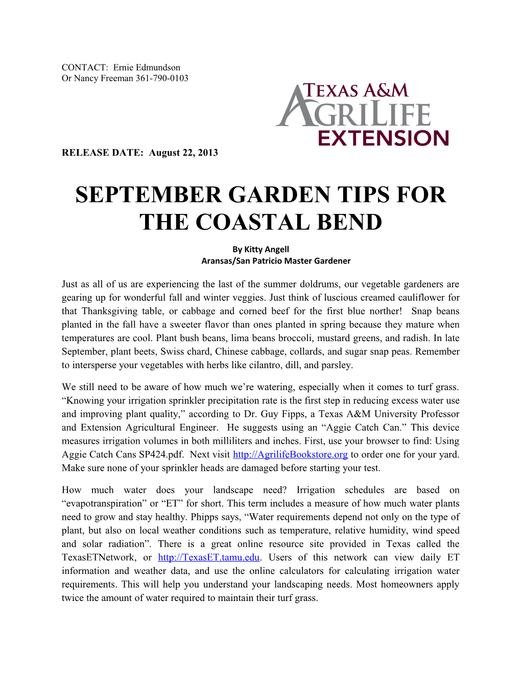 September Garden Tips for the Coastal Bend