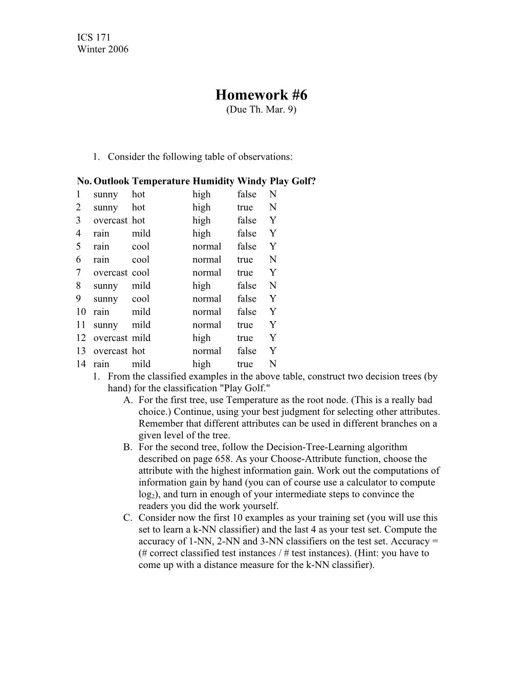 Consider the Following Table of Observations